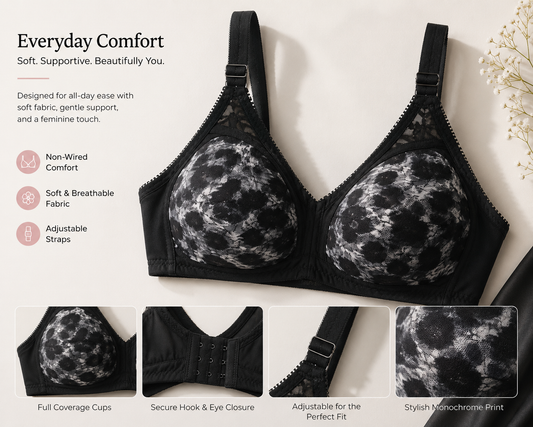 Everyday Comfort Non-Wired Lace Bra β Soft Support & Breathable Elegance