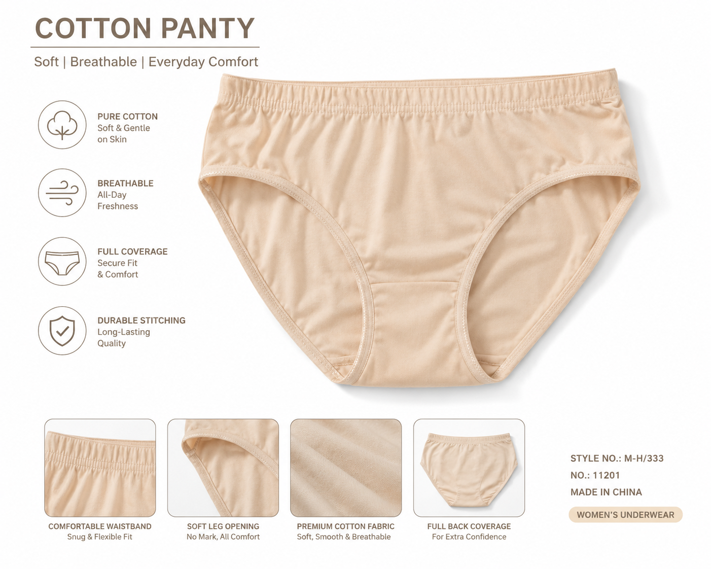 Women's Pure Cotton Panty | Soft Breathable Full Coverage Briefs | Everyday Comfort Underwear