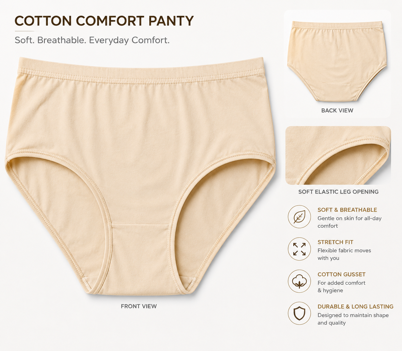 Women's Essential Cotton Underwear | Soft Breathable Brief Panty | Daily Comfort Collection