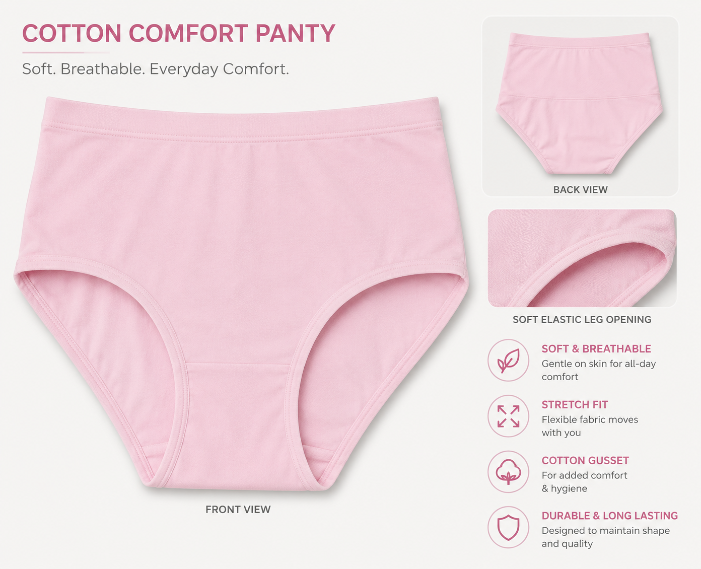Women's Everyday Essential Brief Panty | Soft Cotton Blend Underwear | Comfortable Full Coverage Fit