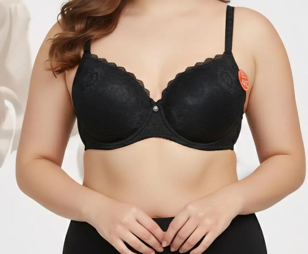 Premium Black Lace Pushup Bra for Women - C Cup, Underwire Support for Enhanced Cleavage, Elegant & Comfortable Lingerie