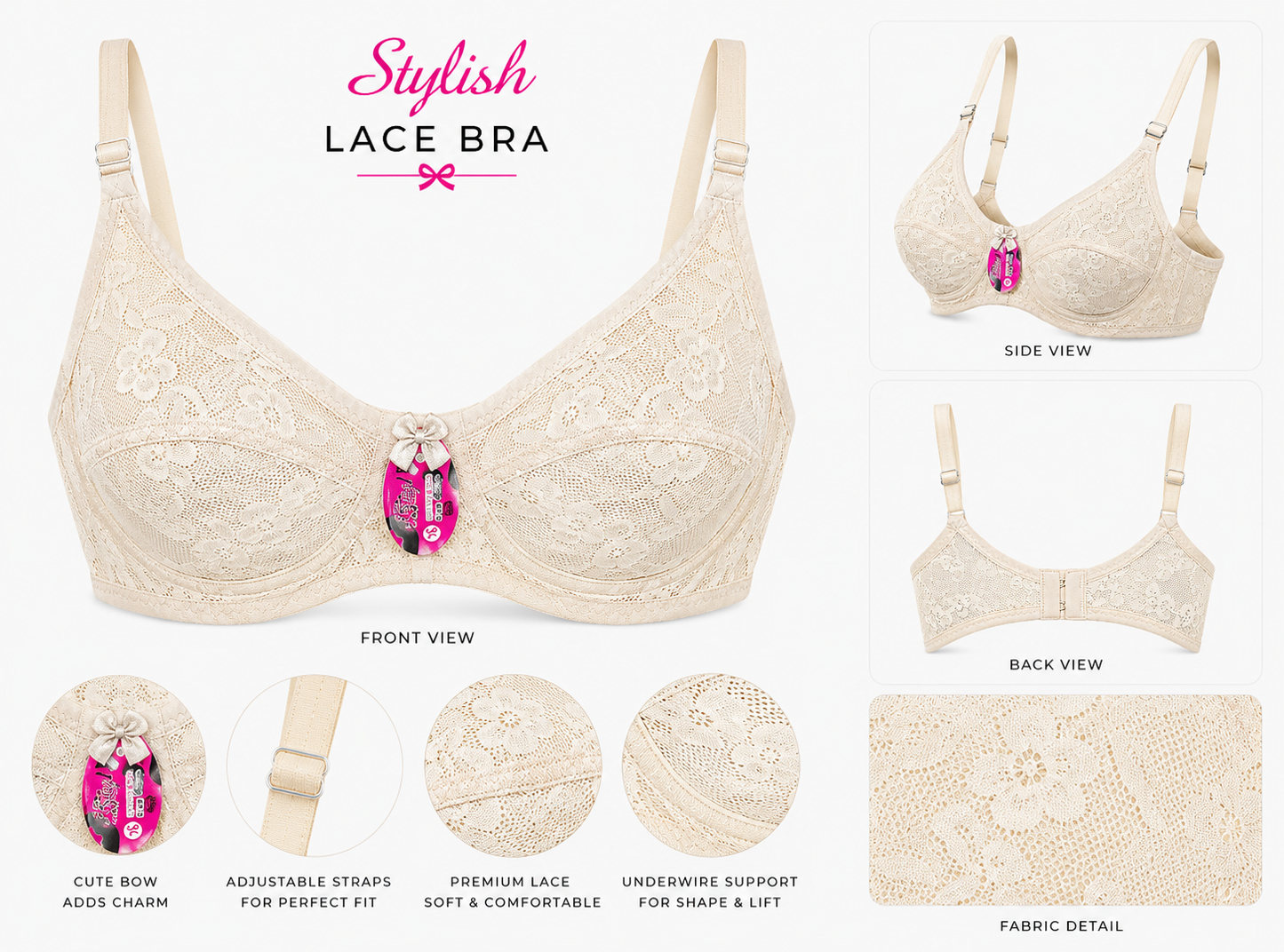 Stylish Women's Premium Lace Bra – Soft Full Coverage Support Bra