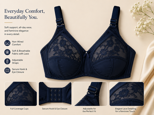 Elegant Everyday Comfort Non-Wired Lace Bra – Full Coverage & Soft Support