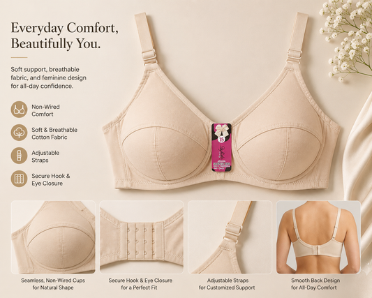 Classic Cotton Comfort Non-Wired Bra – Full Coverage & Everyday Support