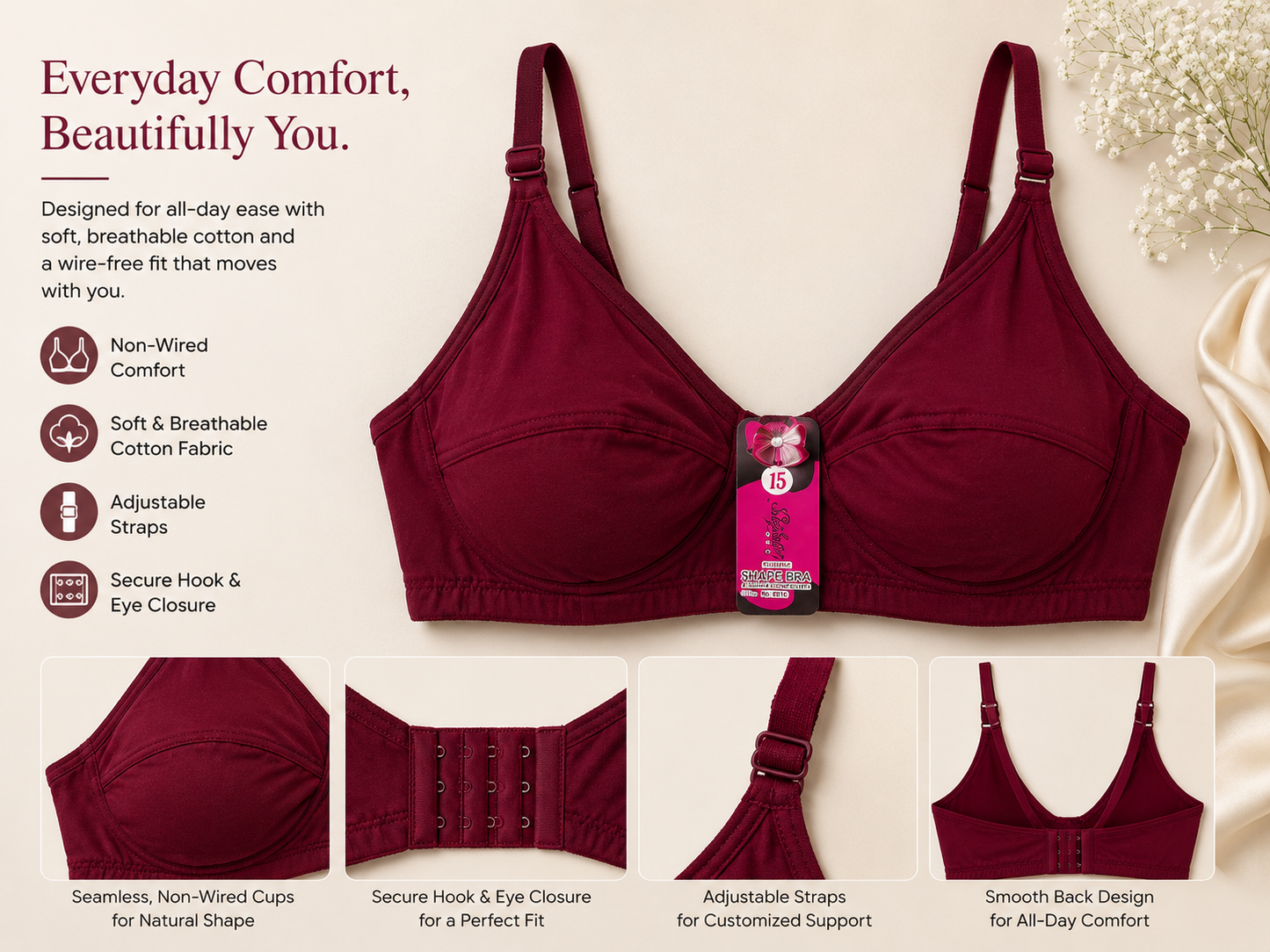Classic Cotton Comfort Non-Wired Bra – Full Coverage & Everyday Support