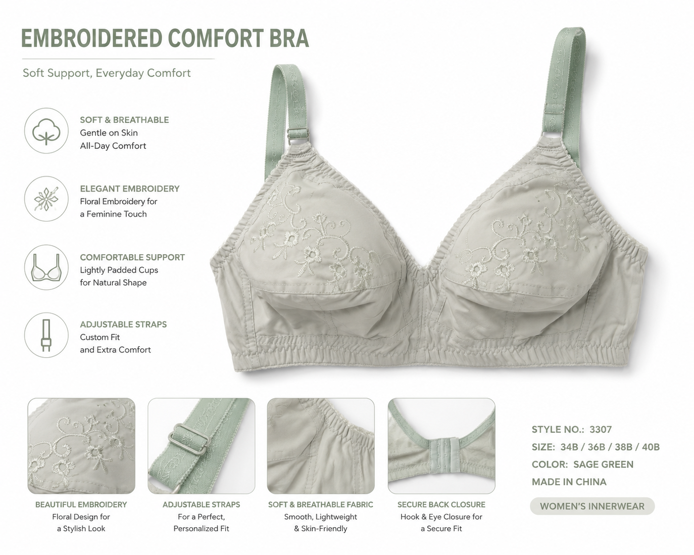 Women's Comfort Support Bra | Soft Everyday Wireless Bra | Lightweight & Breathable Fit