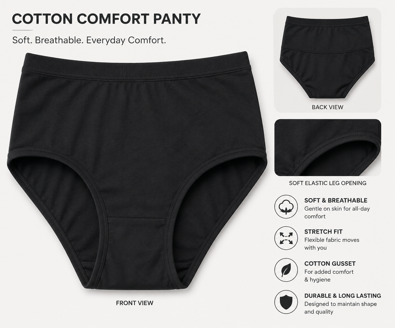 Women's Daily Wear Cotton Panty | Classic Comfort Briefs | Soft & Breathable Underwear