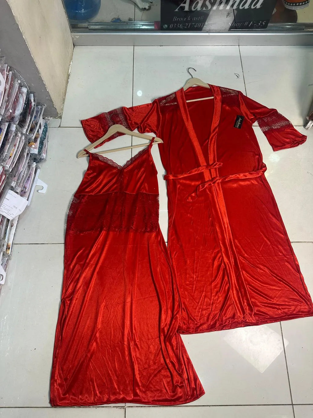 Red Luxury Bridal Nightwear Set 2 Pcs – Jersey Lace Sexy Lingerie for Women