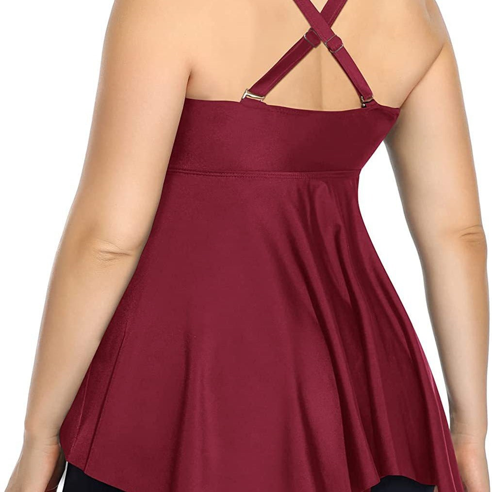 Plus Size Women Tummy Control Swimsuit Wine Red – Slimming One Piece Swimwear