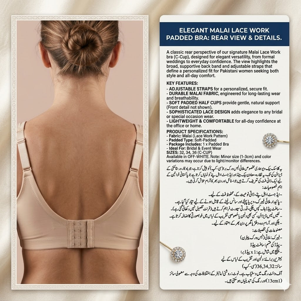 Stylish Off White Lace Padded Bra, Adjustable Fit – C Cup
